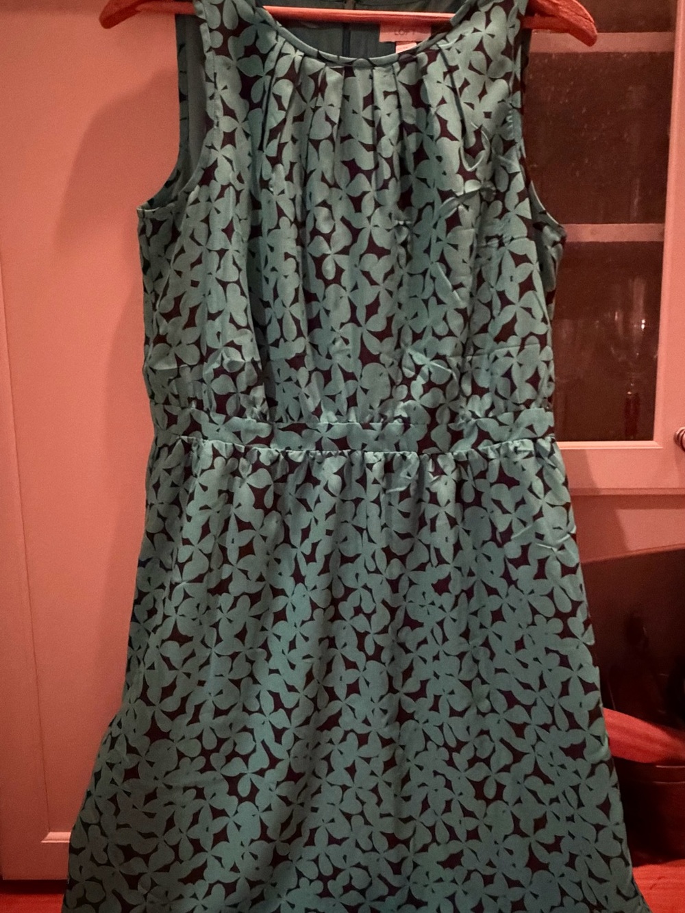 LOFT Teal Green and Black Printed Sleeveless Dress